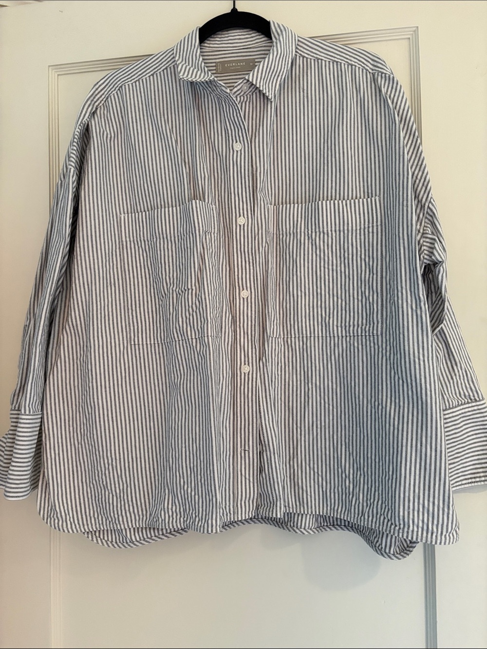 Everlane Boxy Oxford Shirt in Grey Stripe